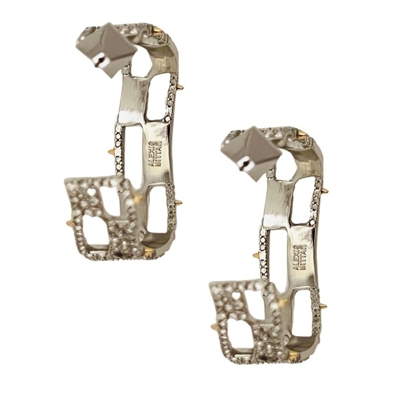 ALEXIS BITTAR • Silver Checkerboard Hoop Gold Spikes Earrings - Picture 3 of 5